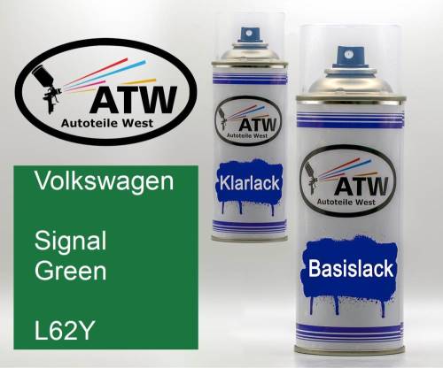 Volkswagen, Signal Green, L62Y: 400ml Sprühdose + 400ml Klarlack - Set, von ATW Autoteile West.